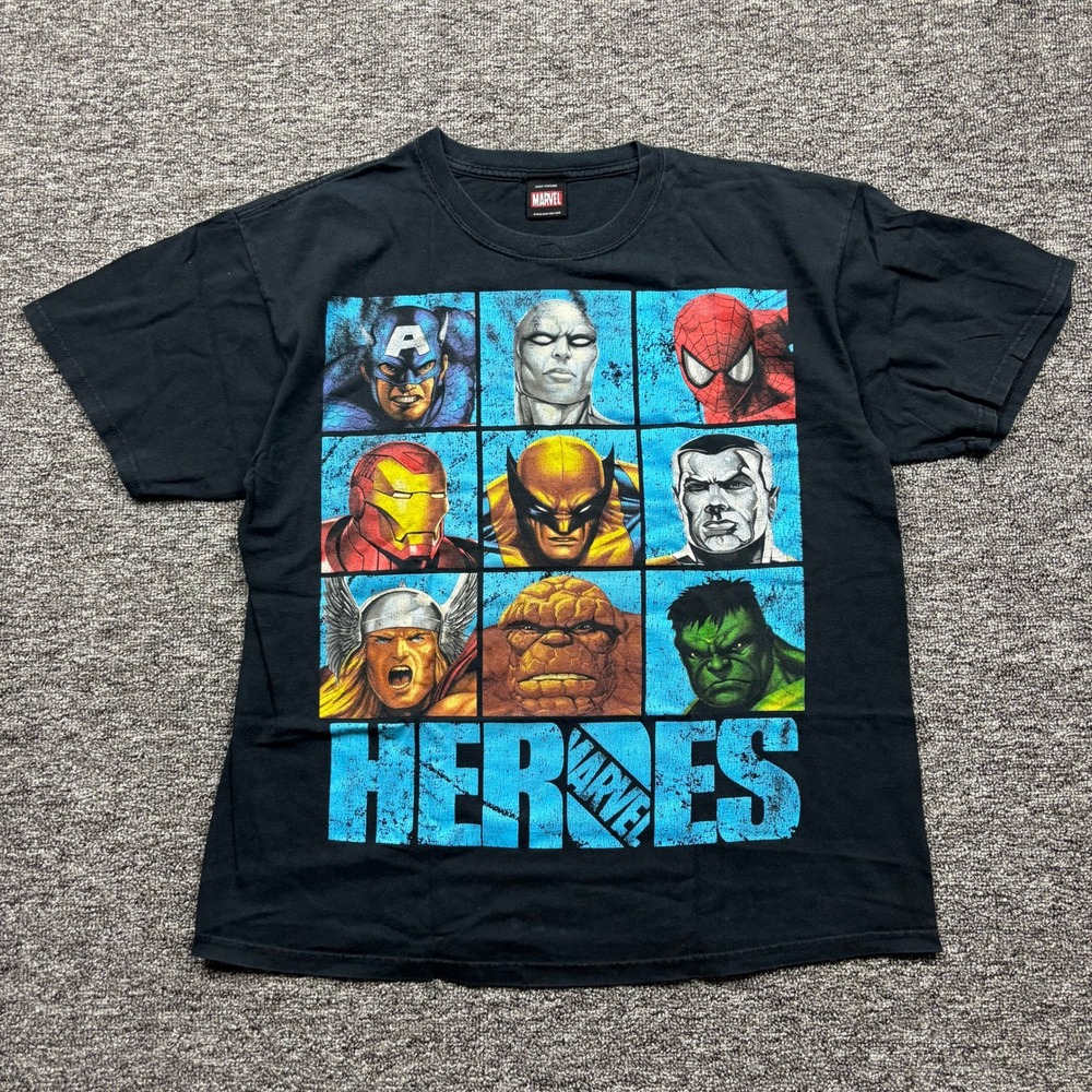 Y2K 2000s Marvel Mad Engine Comicbook Heroes Graphic Black T-Shirt Size Large